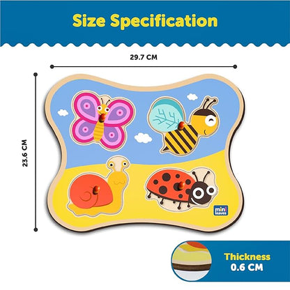 Mini Leaves Insects Friends Jumbo Knob Wooden Puzzle | Knob Puzzles for Kids for Age 1 and Above | Educational Puzzle