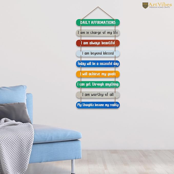 Artvibes Daily Affirmations Printed Wooden Wall Hanging for Home Decorative Items | Wall Artwork for Hall Decor