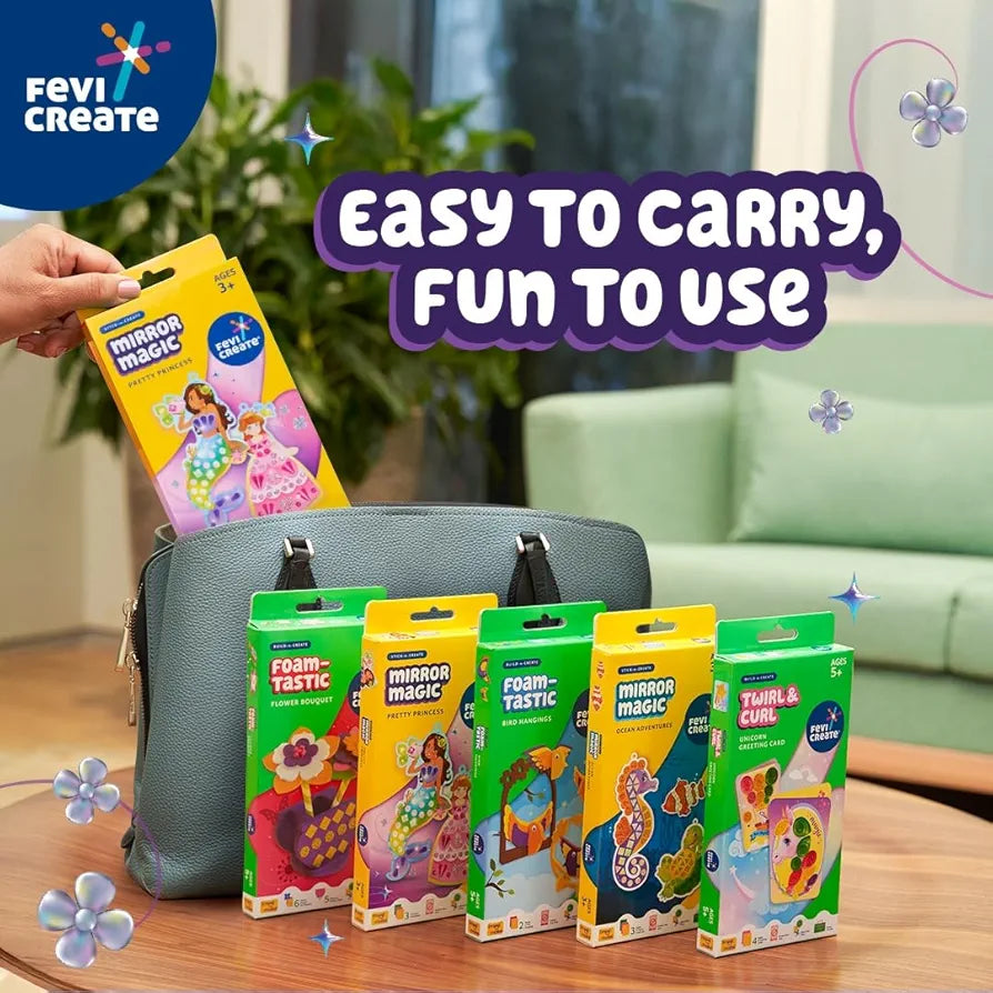 Fevicreate Stick-n-Create Mirror Magic Pretty Princess Kit | Sparkly Stickers | Princess Templates | Travel Friendly | Boosts Creativity | Screen-Free Play | Gifting | Ages 3 +