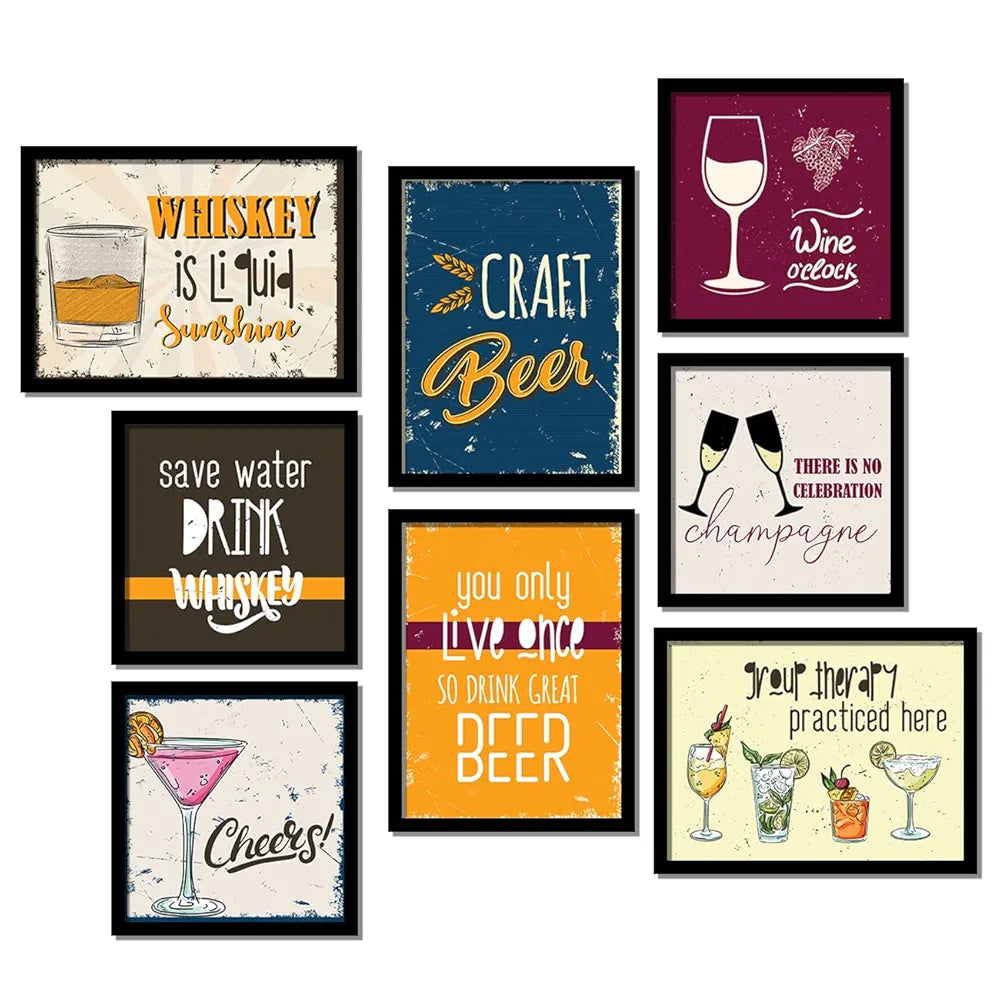Kotart Wood Whiskey Is Liquid Framed Wall Posters for Bar Kitchen Restaurant Set of 8