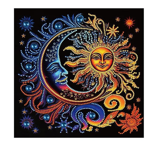 TREXEE Diamond Painting Kits for Adults, 5D Special Shape Diamond Art Kits for Beginners, Crystal Rhinestones Diamond Painting for Home Wall Decoration Gift  Sun and Moon