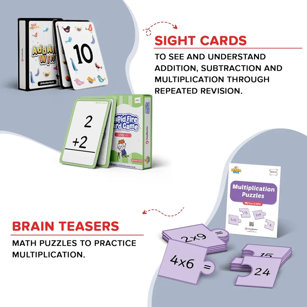 classmonitor Mental Learning Math Kit with Free Mobile App 100+ Number 20+ Puzzles 20 Practice Worksheets for Kids Children's|Age 4-6 Years