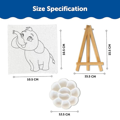 Mini Leaves Mini Canvas Craft Art Paint Kit for Beginner With Wooden Easel, Colours, Painting Brush for Girls Boys 4-6 Years Diy Kit | Set of 4- Animal Theme