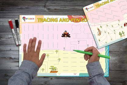 Popcorn Games & Puzzles Tracing and Pen Control | Reusable Activity Mats with 2 Marker Pens | Gifts & Creative Learning for Ages 3-6