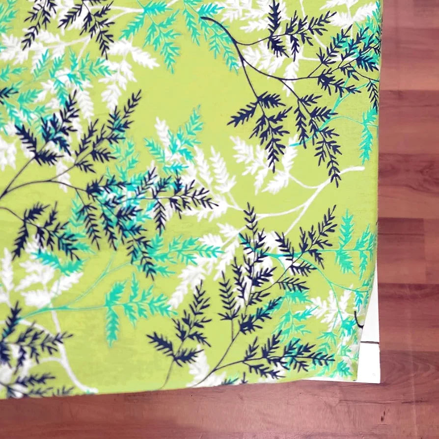Divine Casa 144 TC 100% Cotton Floral Green Cotton Lightweight King Size Bedsheet with Elastic Fitted Colour Lime Punch