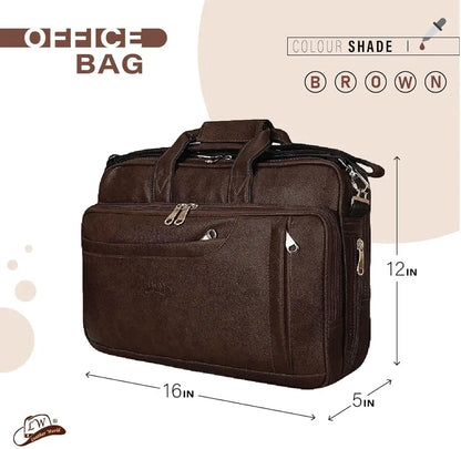 Leather World Synthetic Leather Briefcase: 15.6 Inch Brown Laptop Office Expandable Messenger Shoulder Bag for Men and Women