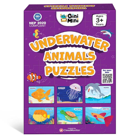 GiniMini Underwater Animals Puzzle for Kids 2 3 4 5 Years | Educational 2 Piece Puzzle for Memory & Motor Skills | Return & Birthday Gifts for Boys & Girls