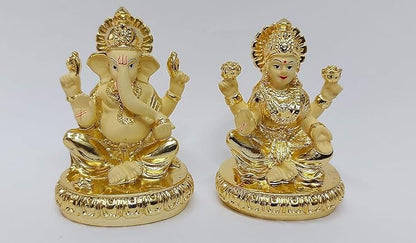 Gold Art India Gold Plated New Chakra Laxmi Ganesha Pair Idol Laxmi Gold Off White Colour