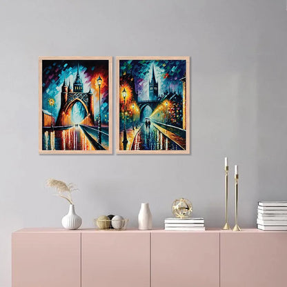 Kotart Premium Digital Painting with Frame Iconic City Painting Design 02 Pack of 2