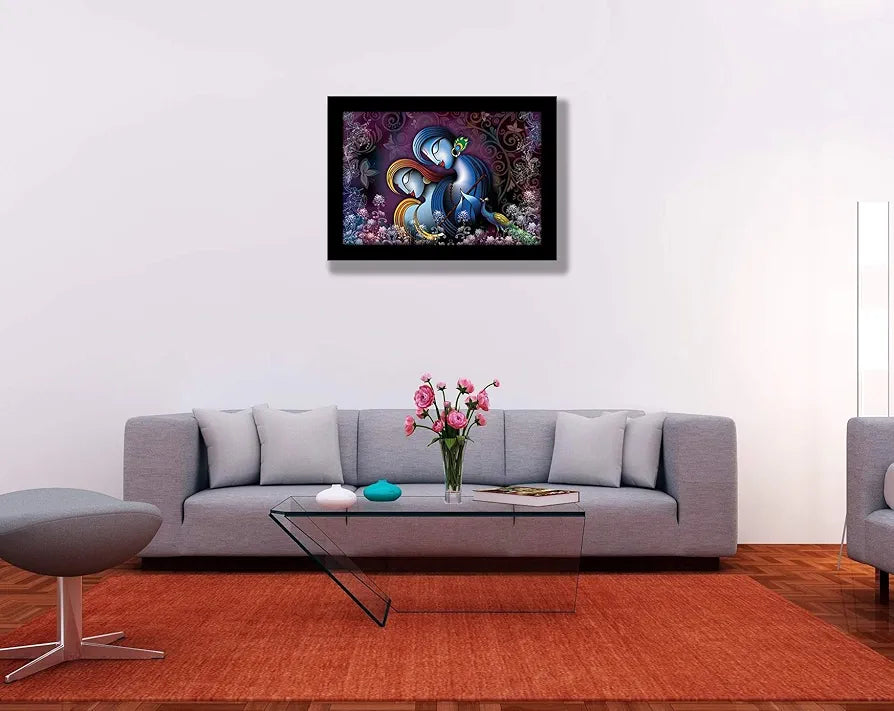 Lifehaxtore Krishna Radha Art Framed Painting Abstract Art - Radha Krishna Model 2