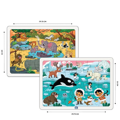 Mini Leaves 2 Puzzles With 59 Pieces | Animal Wooden Jigsaw Puzzle | Wooden Puzzle for Kids 4+ Year | Educational Puzzle