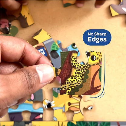 Mini Leaves 35 Piece Puzzle for Kids | Wild Animals Jigsaw Puzzle | Educational Toys for Kids 3+ Years With Wooden Tray