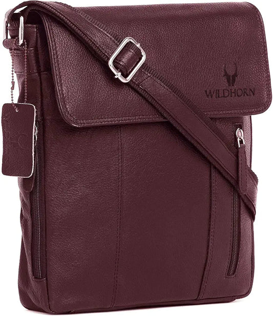WildHorn Leather 11 inch Sling Messenger Bag for Men I Multipurpose Crossbody Bag I Travel Bag with Adjustable Strap 