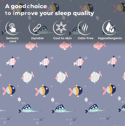 Fresh From Loom Elastic Fitted Cartoon Printed Bedsheets for Kids with 2 Pillow Fish Blue Double Bed 300 TC Grizzlies
