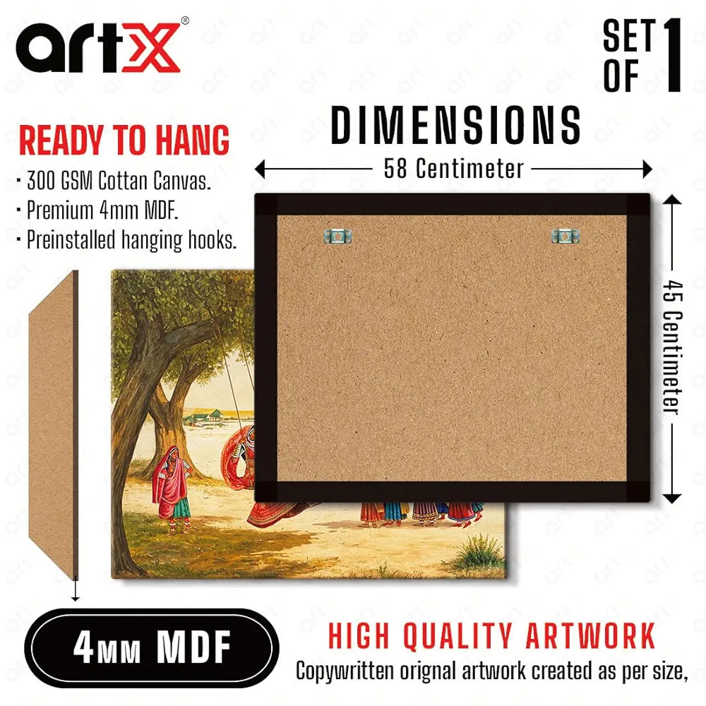 ArtX Paper Women on Swing Indian Village Scene AXDMD-0103-VIL Nature Wall Art Painting
