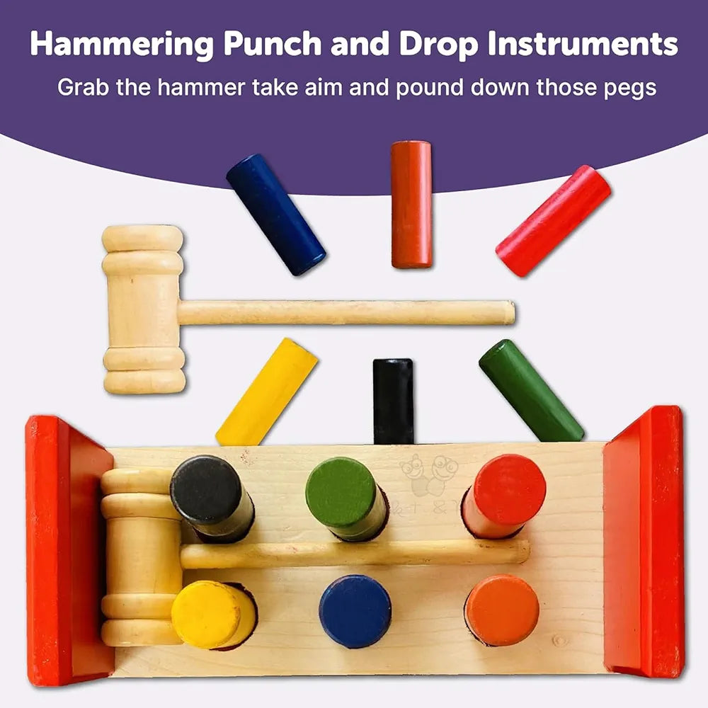 Trinkets & More Pounding Bench 6 Pegs & Toy Hammer for Toddlers Kids 1 Years + Colourful Pound & Play Early Developmental Interactive Hammering 
