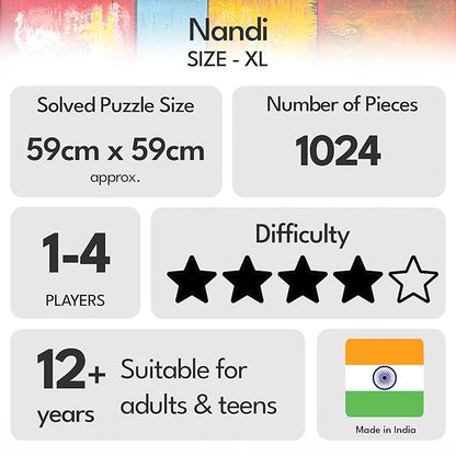 91Knots Mystical Bull Nandi, 1000 Pieces Premium Wooden Jigsaw Puzzle for Adults and Kids 12+ Years