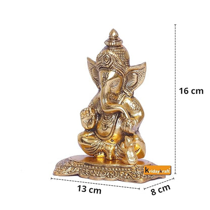 KridayKraft Ganesha Metal Action Statue Ganpati Murti For Pooja Room & Decor Colour Gold