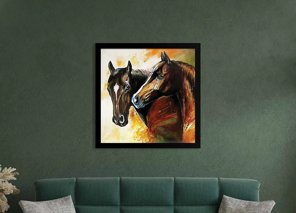 ArtX Two Horse Big Canvas Painting For Bedroom and Living Room With Frame