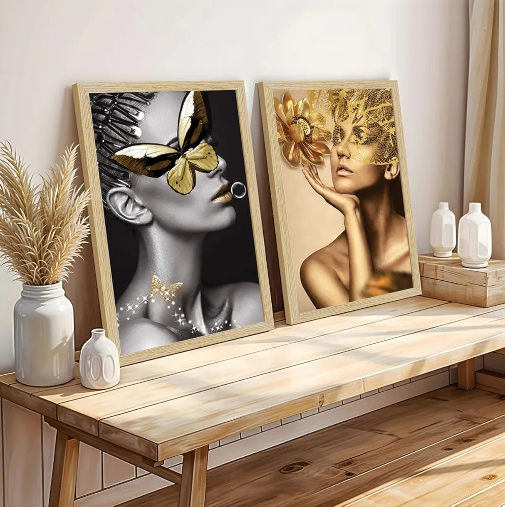 ArtX Paper Women Aesthetic Wall Decor Paintings with Frame AXII-20-GRL Set Of 2
