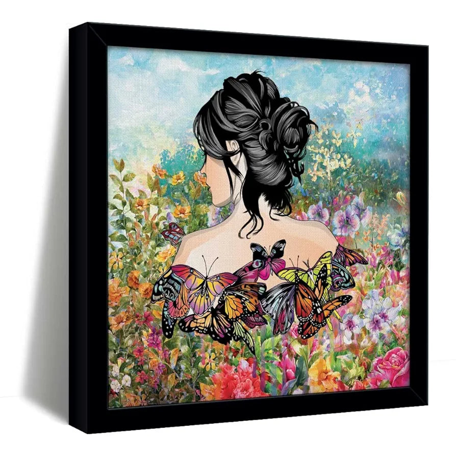 ArtX Woman Butterfly Big Canvas Painting For Bedroom Living Room