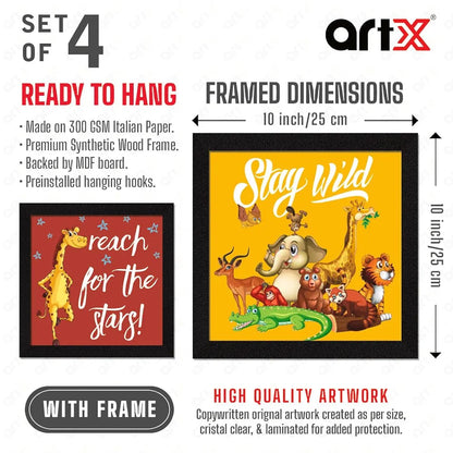 ArtX Set of 4 Cartoons Animals-01 Kids Room Painting Wall Art Set Of 4