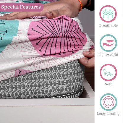 Divine Casa 144 TC 100% Cotton Floral Pink Breathable Bedsheet King Size Bed Cotton Elastic Fitted Colour Rose Pink