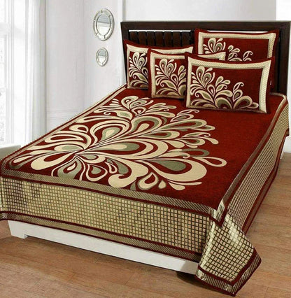 Fresh From Loom Chenille Velvet Floral 500 TC Heavy Bedsheet for Double Bed King Maroon Color with 2 Pillow Covers Rangoli Maroon