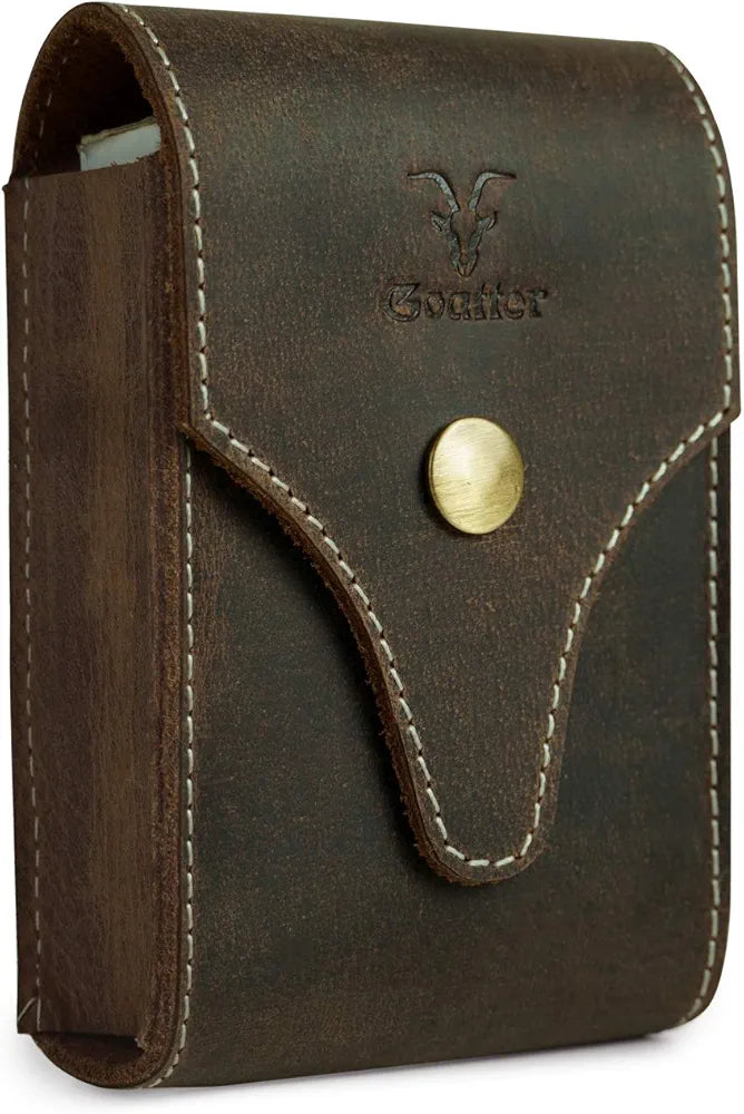 Goatter Leather Material Mens Cigarette & Lighter Cover, Dark Brown 