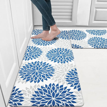 Ishro Home Velvet Premium Kitchen Mats For Floor Kitchen Runner 2 Pcs Set Colour Breeze Blue