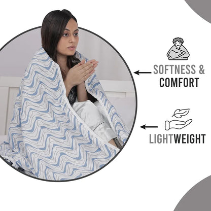 Divine Casa Microfibre All Weather Lightweight 120 GSM Printed Reversible Single Bed Size Quilt Comforter Blanket TC - 120 Colour Navy Blue and White