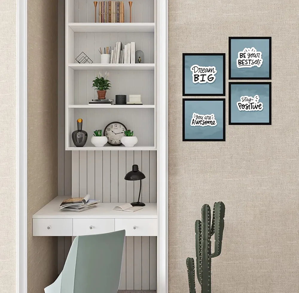 ArtX Paper Motivational Quote Dream Big Wall Art Painting With Frame Set of 4