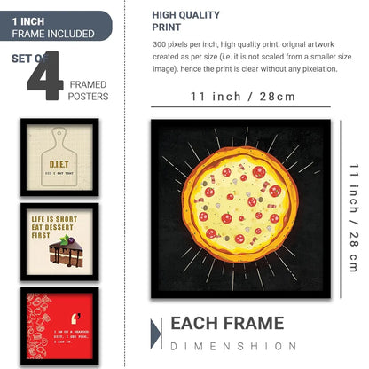 Kotart Diet Cooking Quotes Wall Posters With Frame Set of 4 Framed Posters
