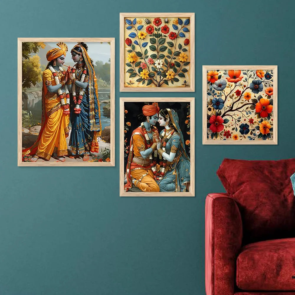 Kotart Traditional Painting For Wall Decoration Framed Madhubani Wall Art Paintings/Posters Set of 4 big Frames G