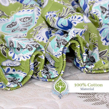 Divine Casa 100% Cotton 144 TC Fitted Printed Bedsheet for King Bed Soft-Touch Skin-Friendly Bedsheet Colour Apple Green