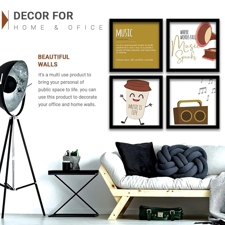 Kotart Wood - Music Quotes Frames For Wall Decor Set Of 4