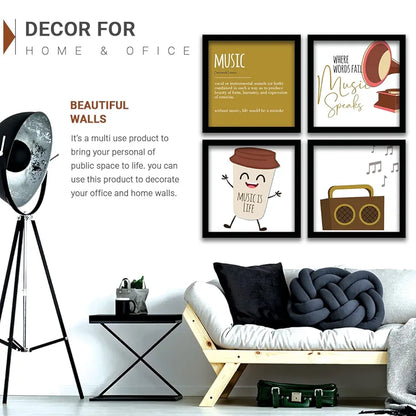 Kotart Wood - Music Quotes Frames For Wall Decor Set Of 4