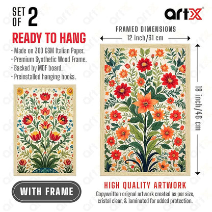 ArtX Paper Flowers Art Paintings with Frame Flowers - 03 Set of 2