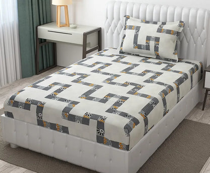 Fresh From Loom Microfiber Bedsheet for Single Single Size Bed Floral Design Bed Spread with 1 Pillow Covers 144 TC White Grey
