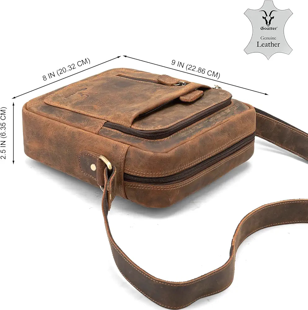 Goatter Genuine Leather Multi Pocket 9" Inch Messenger Sling Bag For Unisex