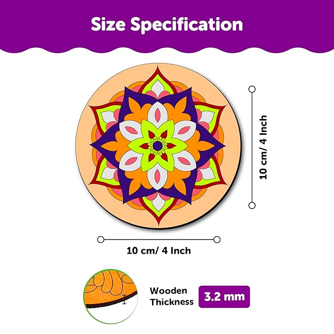 Mini Leaves Diwali Rangoli Kit | Mandala Art and Craft Kit for Girls 9-12 | Tea Coaster Diy Art and Craft Kit | Set of 4 With Painting Colors