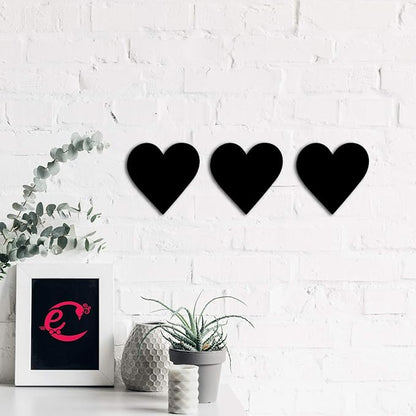 Ecraftindia Set of 3 Hearts Black Engineered Wood Wall Art Cutout | Ready to Hang Home Decor