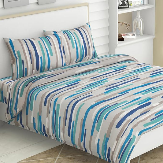 Haus & kinder Cotton Queen Size Bedsheet for Double Bed (90 X 100 Inches) with 2 Pillow Covers | 144 TC Bed Sheet Aqua Fushion