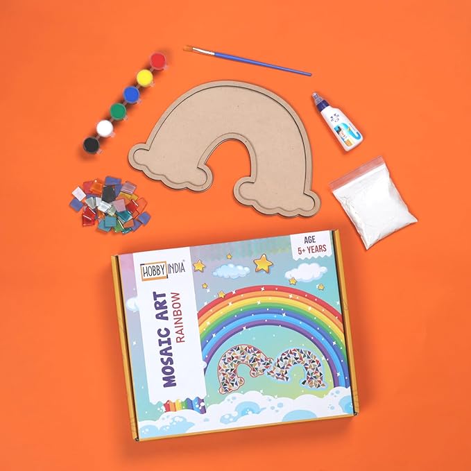 Hobby India Diy Rainbow Mosaic Art Kit | Creative Craft Kit | Paint It Yourself Activity Kit Birthday Return Gift for Boys and Girls