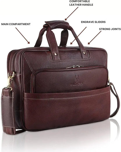 WildHorn Classic Leather 16 inch Laptop Messenger Bag for Men I Office Bags I Travel Bags I Carry Handles with Adjustable Strap I Dimension: L- 16 inch H-12 inch W- 4 inch