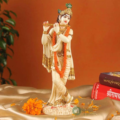Indicast Resin 10" Inch Lord Krishna Fine Painting Hindu God Laddu Gopal Figurine for Home Office