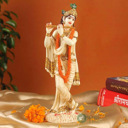 Indicast Resin 10" Inch Lord Krishna Fine Painting Hindu God Laddu Gopal Figurine for Home Office