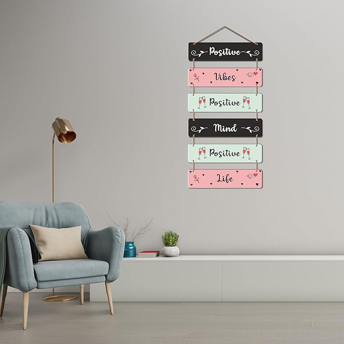 Artvibes Decorative Wall Hanging Wooden Art Decoration Item for Home Decor | Quotes Decor Item | Mdf Wall Decoration | Set of 6