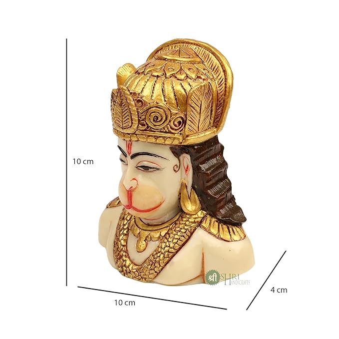 Indicast Resin 4" Inch Lord Hanuman Head Painting Bajrangbali Idol Gift Article Decorative Showpiece Handcrafted Balaji Murti
