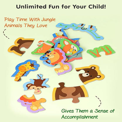 Firstcry Intelliskills First Puzzles-jungle Animals Theme | 6 Jigsaw Puzzle Set 3 Pcs Each | Pre-school Learning & Educational Puzzle Set